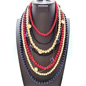 G. Comet Red White Blue Multi Strand & Navy Cream Enamel Disk Chain Necklaces